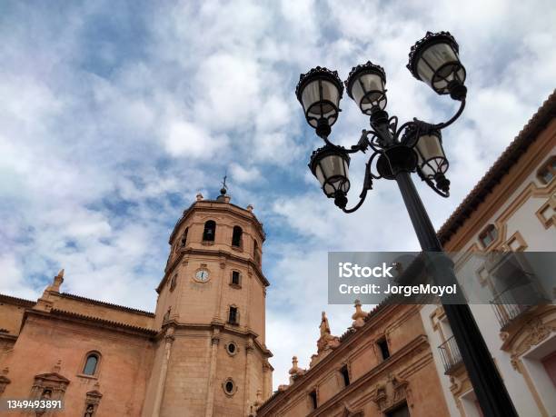 Church Bell Tower And Lamppost Stock Photo - Download Image Now - Building Exterior, Catholicism, Church