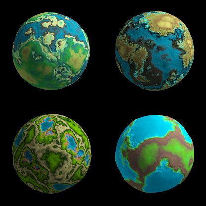 Set of fantasy Earth like planets