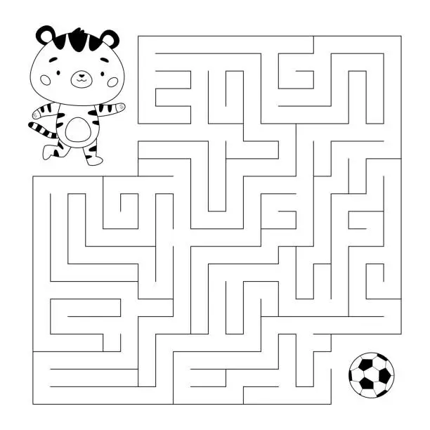 Vector illustration of Education maze or labyrinth game for children.