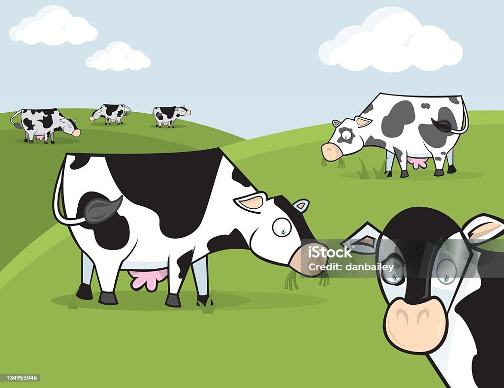 Vaches dans un champ - clipart vectoriel de Bovin domestique libre de droits