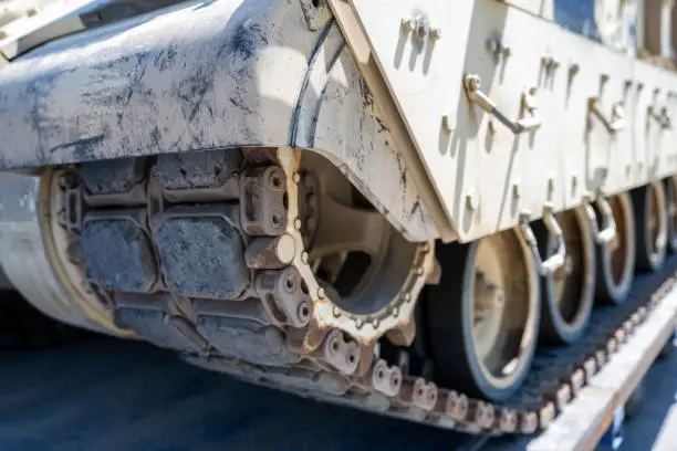 Close-up of the caterpillar of armored fighting vehicle.