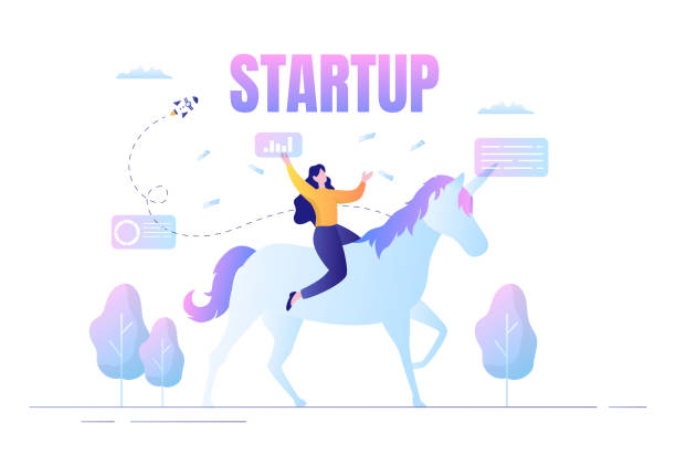 Unicorn Business Startup Symbol Vector Illustration. Businessman of Development Process, Innovation Product, and Creative Idea See the Goal to be Successful Unicorn Business Startup Symbol Vector Illustration. Businessman of Development Process, Innovation Product, and Creative Idea See the Goal to be Successful Unicorn stock illustrations