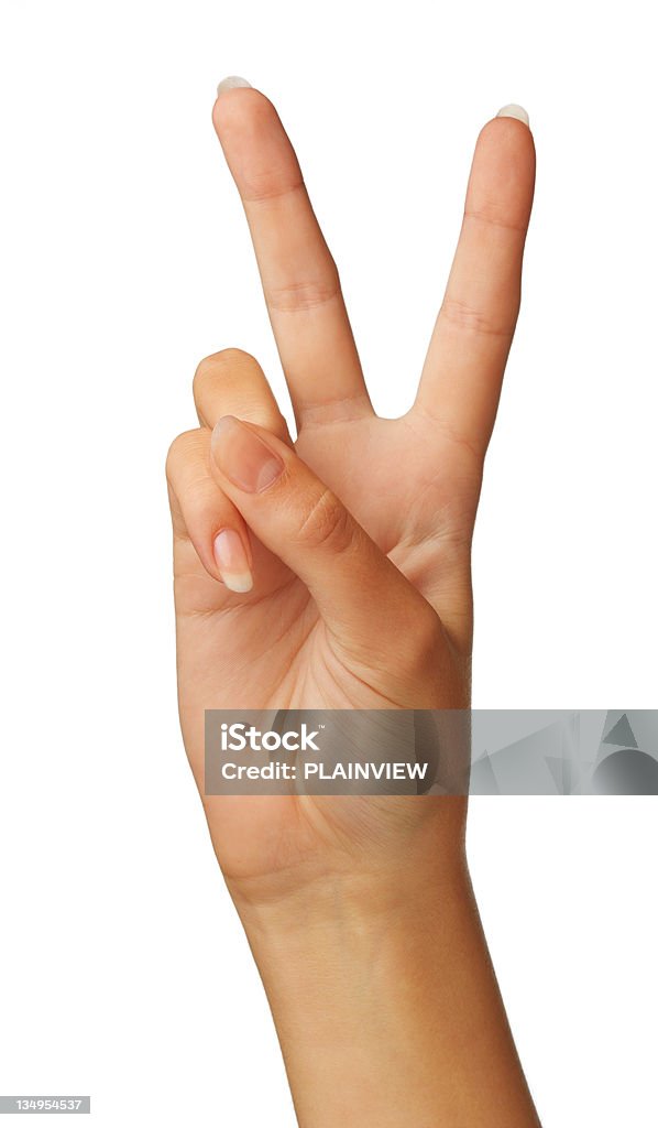 Mão humana dando paz ou sinal da vitória. - Foto de stock de Adulto royalty-free