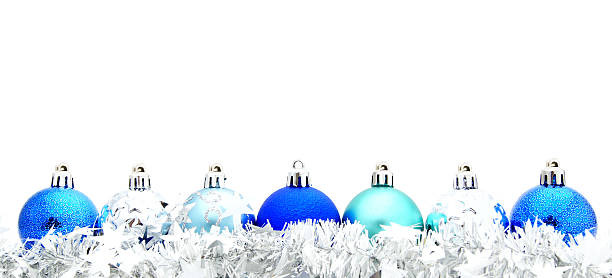 istock Blue and silver Christmas bauble and garland border 134955745