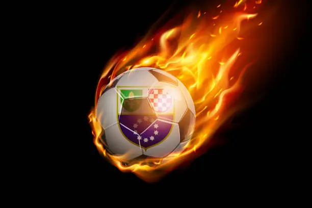 Vector illustration of Bosnia and Herzegovina Federation Of Flag With Fire Football Realistic Design