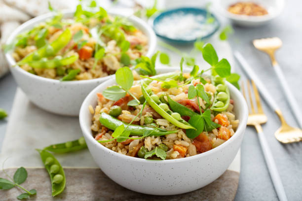 istock Breakfast fried rice with bacon and peas 1349560797