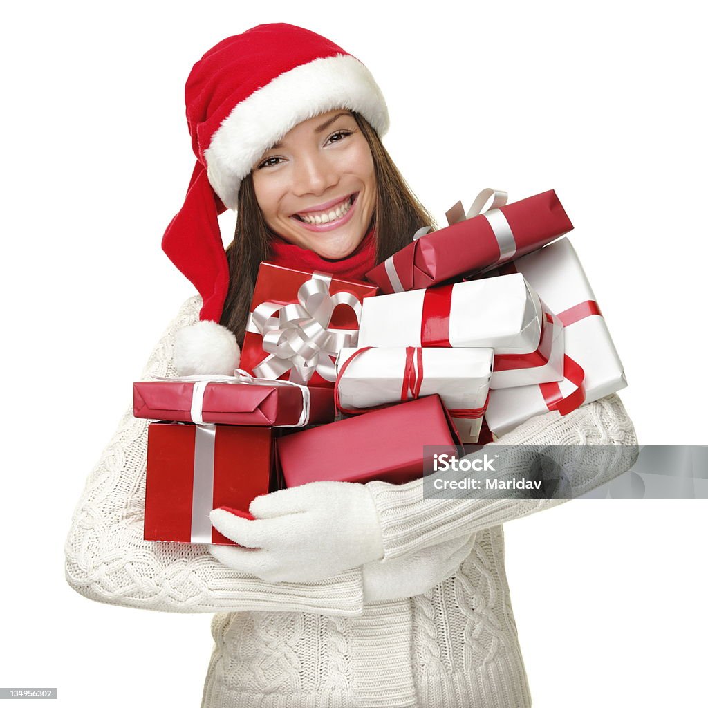 크리스마스 쇼핑 여자 쥠 선물함 - 로열티 프리 성탄절 선물 스톡 사진