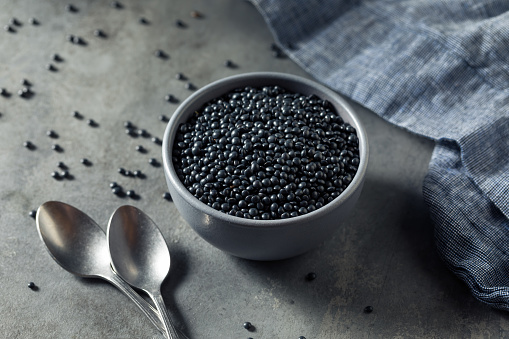 Healthy Organic Black Lentils in a Bowl