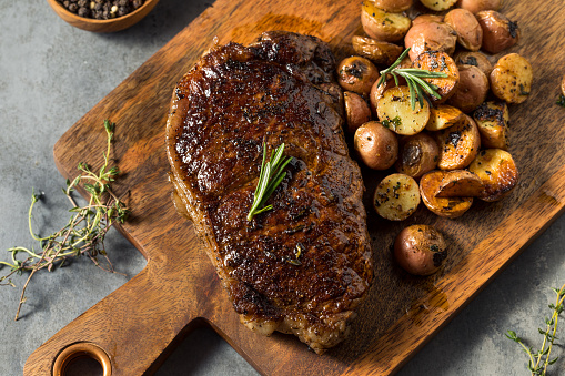 Homemade New York Strip Steak with Roasted Potatoes