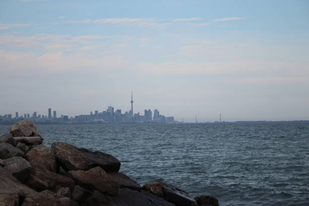 City of Toronto Skyline with Boulders in Foreground stock photo