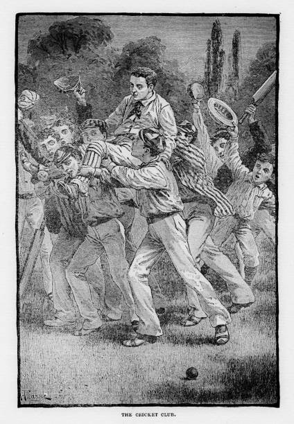 Sports Hero, Cricket, Winner Hoisted on Teammate's Shoulders A male sports star in Cricket is hoisted onto teammate's shoulders.  Illustration published 1899. Source: Original edition is from my own archives. Copyright has expired and is in Public Domain. cricket team stock illustrations