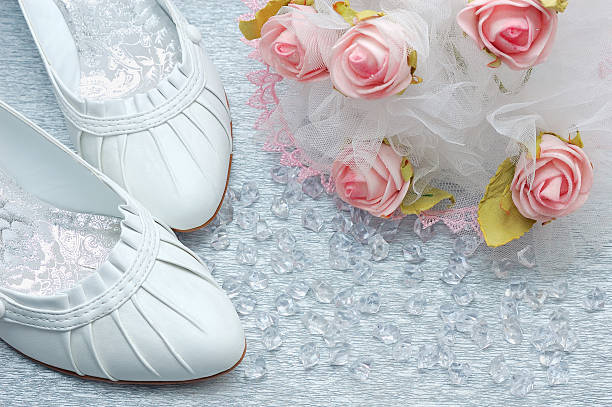 istock wedding shoes with bridal bouquet and crystals 134957251
