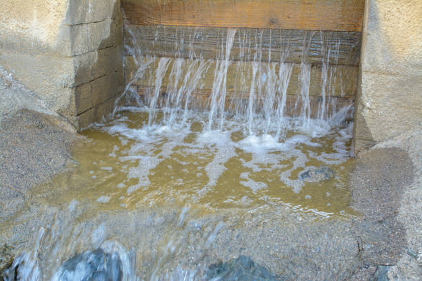istock Water leaking through a wood plank dam 1349576808