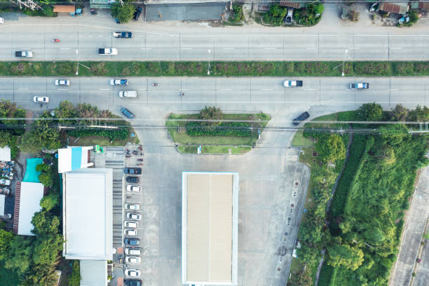 istock Gas station in aerial view. 1349577834