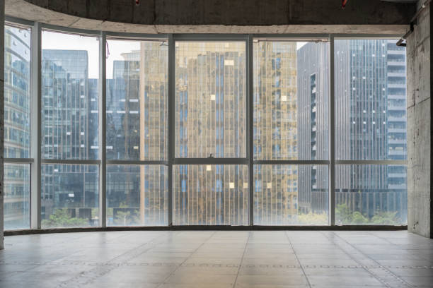 istock Large French windows in the new office 1349581383
