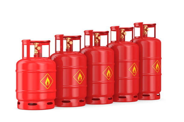 istock row gas cylinders on white background. Isolated 3D illustration 1349588072