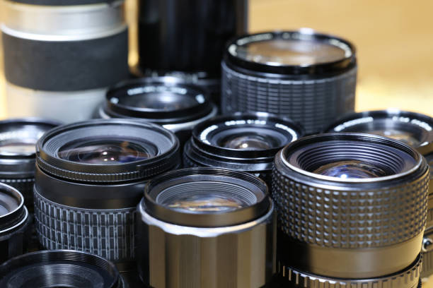istock Lens group of single-lens reflex cameras of various sizes 1349589086