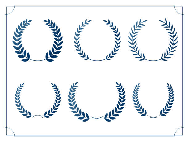 blauer lorbeerkranz vektor illustrationsset - kronblatt stock-grafiken, -clipart, -cartoons und -symbole