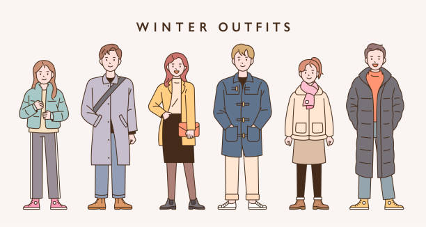 illustrations, cliparts, dessins animés et icônes de tenues d’hiver - young animal characters clothing coat