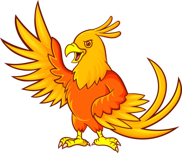 illustrazioni stock, clip art, cartoni animati e icone di tendenza di uccello fenice del cartone animato su sfondo bianco - phoenix wing bird peacock