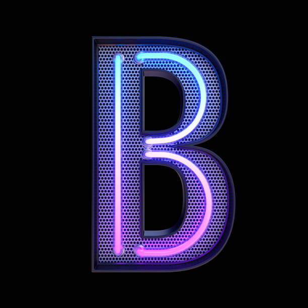 Neon retro Light Alphabet letter B isolated on a black background with Clipping Path. 3d illustration.