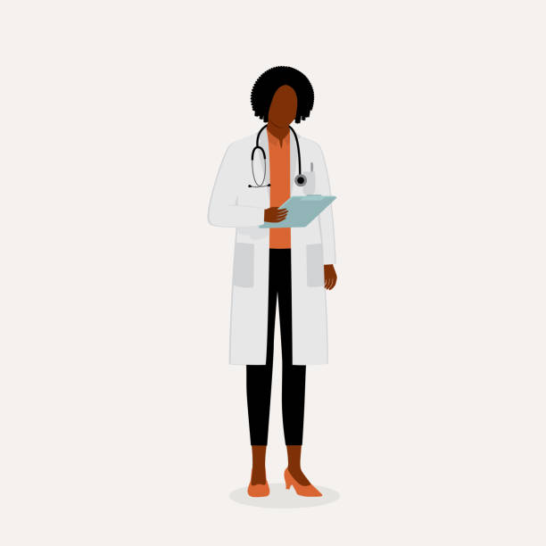 ilustrações de stock, clip art, desenhos animados e ícones de black woman doctor. healthcare occupation. - full length clipboard african ethnicity black