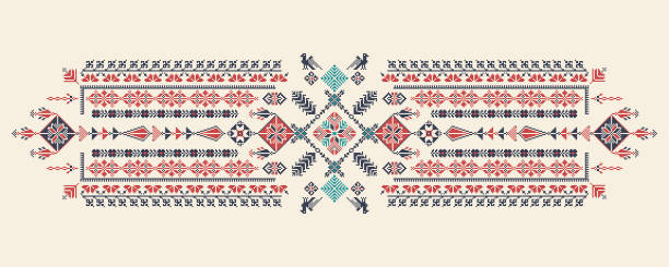 simbol dekoratif tatreez 2 - palestinian culture ilustrasi stok
