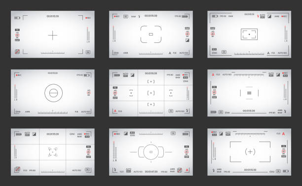 카메라 뷰파인더 비디오 또는 사진 프레임 레코더 플랫 스타일 디자인 벡터 일러스트레이션. - viewfinder stock illustrations