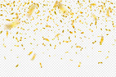 Falling gold confetti seamless background. Can be used for celebration, Christmas, New Year, Carnival festivity, Valentine’s Day, Holiday, National Holiday, etc.