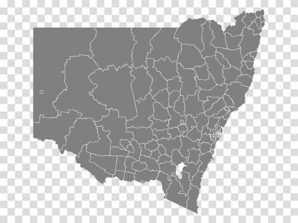 state of new south wales map on transparent background. blank map state of  new south wales with districts   for your web site design, logo, app, ui. australia. eps10. - newcastle stock illustrations
