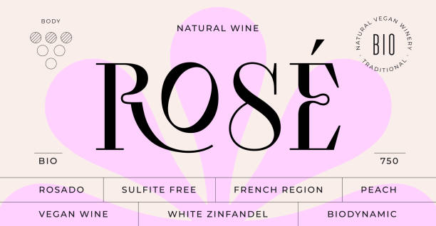 Minimal Label, Wine Tag Minimal Label. Set of modern wine tag, label for brand, logo, sticker winery. Template design minimal label, tag or card with text modern font Rose Wine. Typographic wine tag. Vector Illustration rosé wine stock illustrations