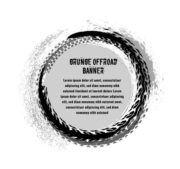 Grange_Tire_Banner-03 Grunge off-road post and quality stamp. Automotive element useful for banner, sign, logo, icon, label and badge design . Tire tracks vector illustration. snowdrift stock illustrations