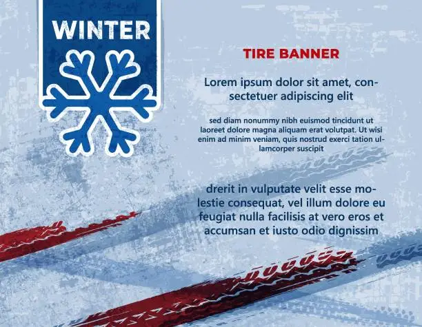Vector illustration of Ice tire treads. Car wheel. banner Vector automotive element.