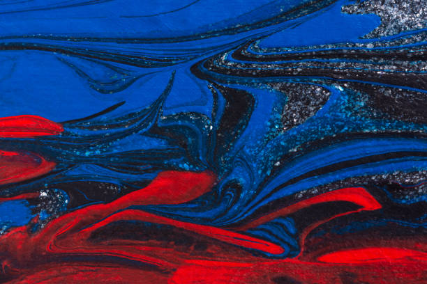 istock Red, black, blue acrylic fluid art, abstract creative Christmas background 1349627664