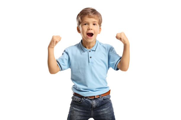 istock Cute little boy gesturing happiness 1349632505