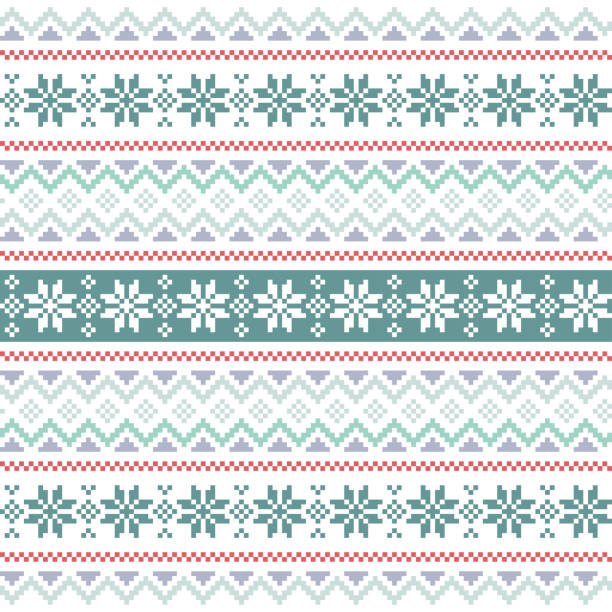 Seamless winter knitting pattern with nordic snowflakes Winter or Christmas seamless knitting pattern with nordic snowflakes. Vector illustration christmas pattern pixel stock illustrations