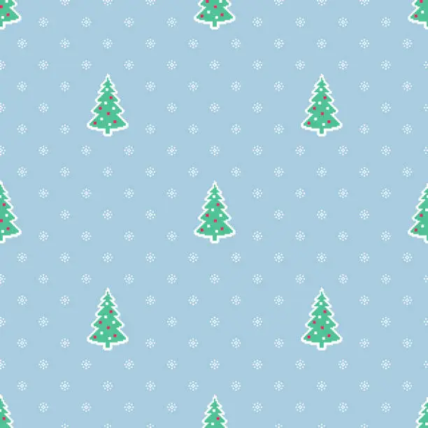 Vector illustration of Seamless knitting pattern with Christmas trees and snowflakes