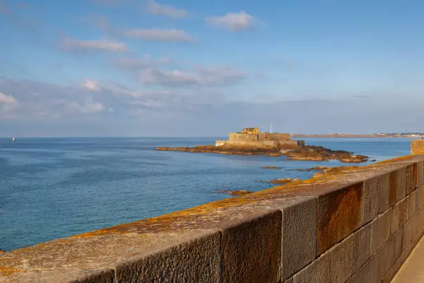 The Fort national,symbol of the Corsair City, Saint Malo, Brittany,France. Historical monument built in 1689 by the great military architect Vauban to protect the port of St Malo