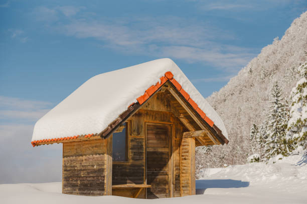 istock Wooden Hut In Winter 1349643285