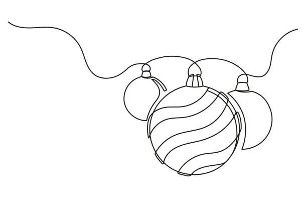 kontinuierliche einzeilige zeichnung von weihnachtskugeln - weihnachten illustration stock-grafiken, -clipart, -cartoons und -symbole