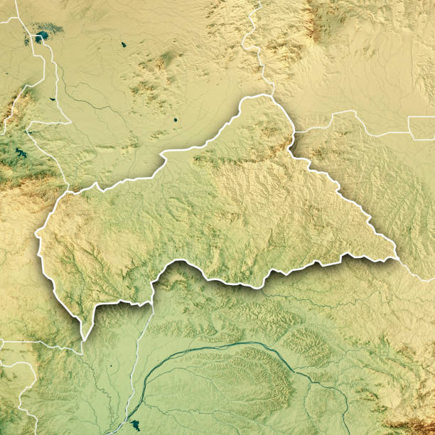 istock Central African Republic 3D Render Topographic Map Color Border 1349655599