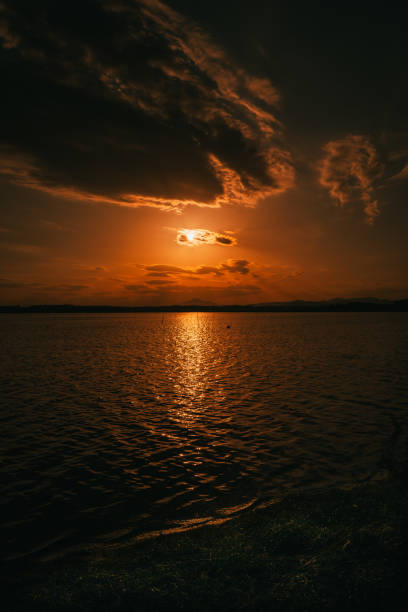 Orange colored sunset sky with Mt. Tsukuba and lake Hinuma, OCt. 2021