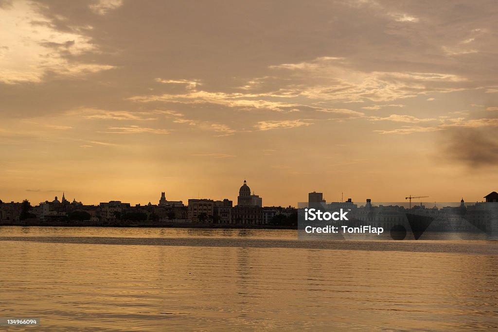 Sunset and skyline of Havana. Cuba The bay of the city of Havana from Regla. In between the Capitol building American Culture Stock Photo