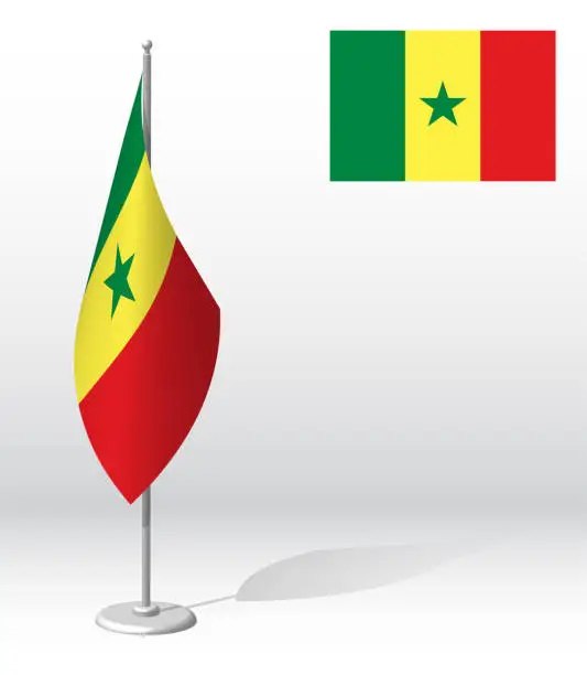 Vector illustration of SENEGAL flag on flagpole for registration of solemn event, meeting foreign guests. National independence day of SENEGAL. Realistic 3D vector on white