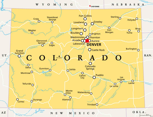 colorado, co, political map, us state, nicknamed the centennial state - aurora 幅插畫檔、美工圖案、卡通�及圖標