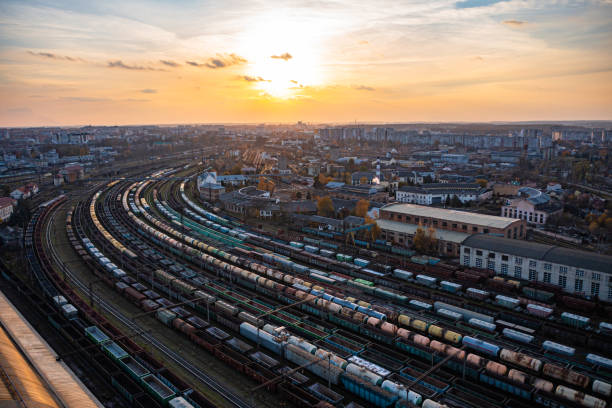 istock aerial view on cargo trains 1349673863