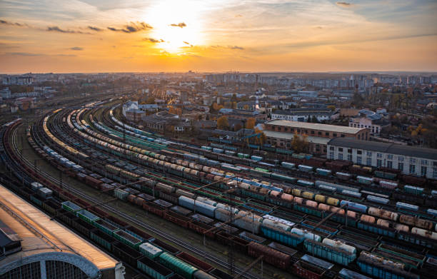 istock aerial view on cargo trains 1349674395