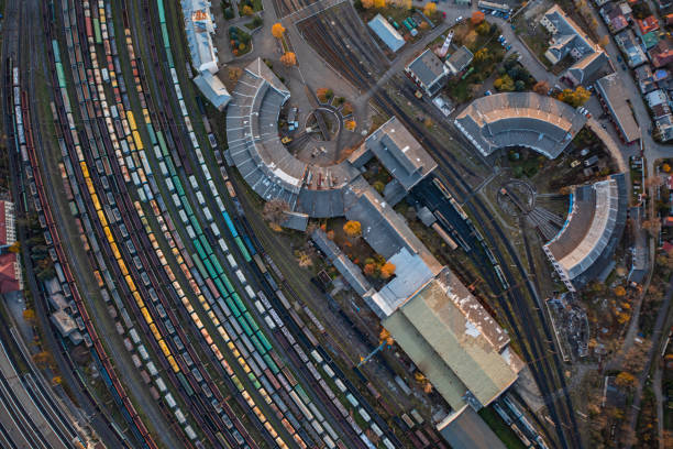 aerial view on cargo trains