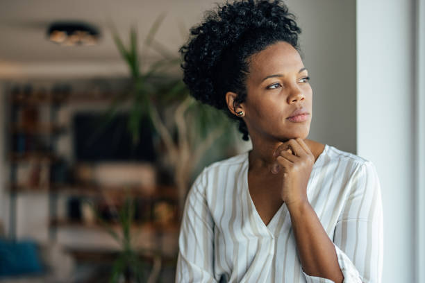 istock Smart african-american woman, brainstorming 1349678746