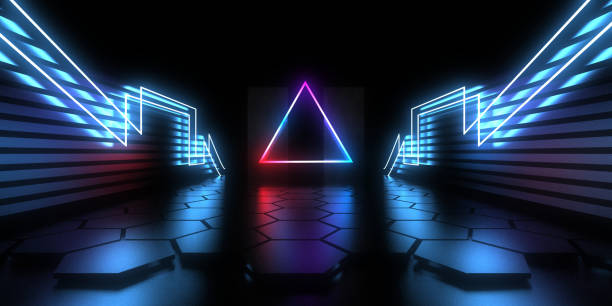istock 3D abstract background with neon lights. neon tunnel  .space construction . .3d illustration 1349679999